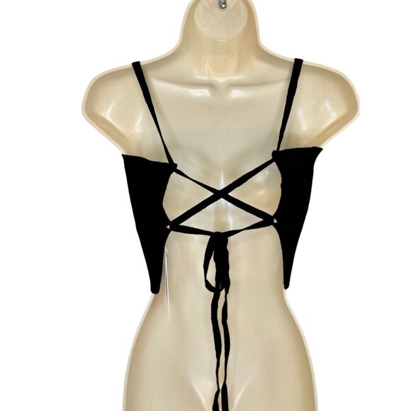 4th & Reckless Scorpios Black Strappy Back Crop Top w/ Wrap Tie Detail NWT - Siz - Picture 9 of 9